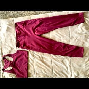 GF COLLECTIVE MATCHING SET- PALOMA BRA & COMPRESSIVE POCKET LEGGINGS- PLUM (L)
